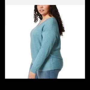 Ella Moss Ladies' Long Sleeve Ribbed V-Neck Sweater, Blue, 2x